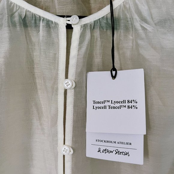 NWT & Other Stories Drawstring Waist Blouson Sleeve Blouse White Sz4 - Picture 6 of 10